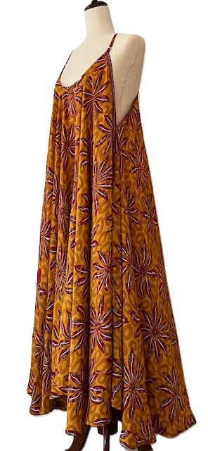 Kantha Bae Flowing Silk Slip Dress (Maroon Flowers)