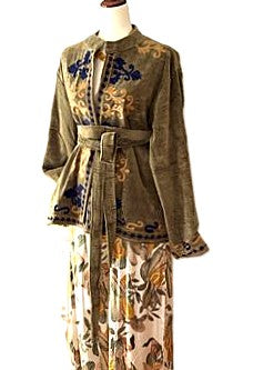 Specialty Collection: Easy, Tailored Short Jacket, Hand Embroidered. (Khaki)