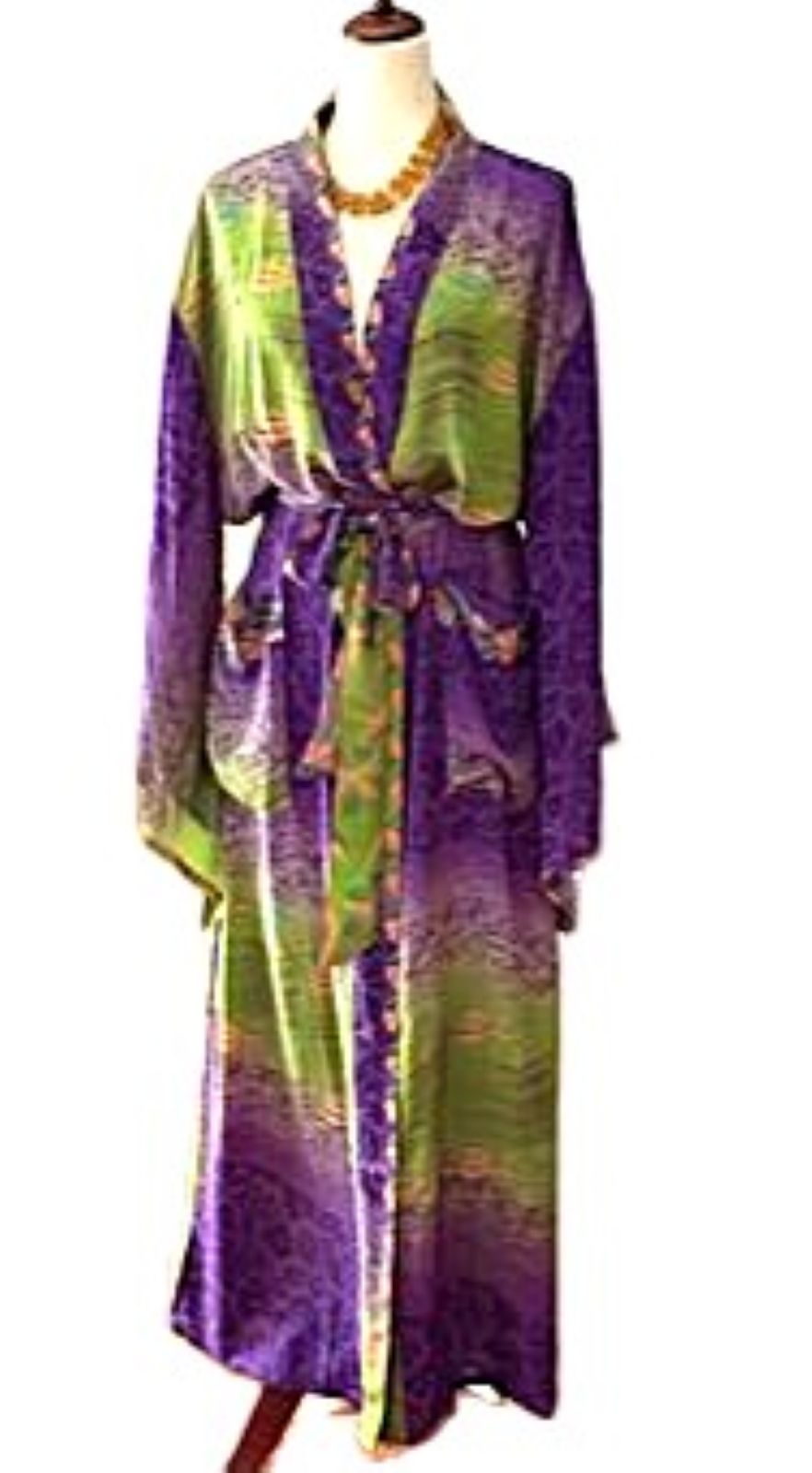 Long Silk Kimono Duster, Dramatic Color Tones And Elegant (Purple)