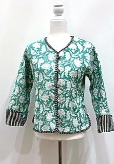 Reversible Cotton Quilted Womens Jacket With Stripe Piping (Mint).