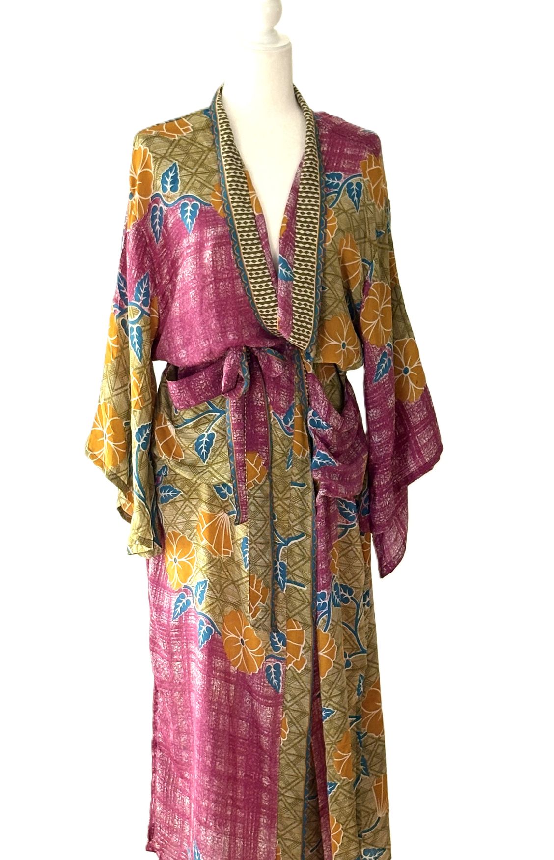 Long Silk Kimono Duster, Dramatic Two Tone And Elegant (Pink)