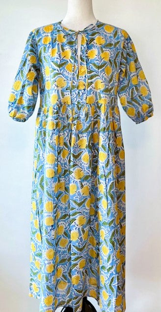 Cotton Block Print Midi Dress Is Delightful In A Marigold Print