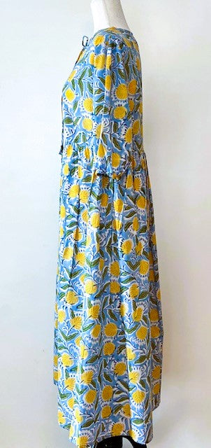 Cotton Block Print Midi Dress Is Delightful In A Marigold Print
