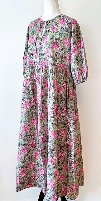 Cotton Block Print Midi Dress Is Delightful In Pink Florals
