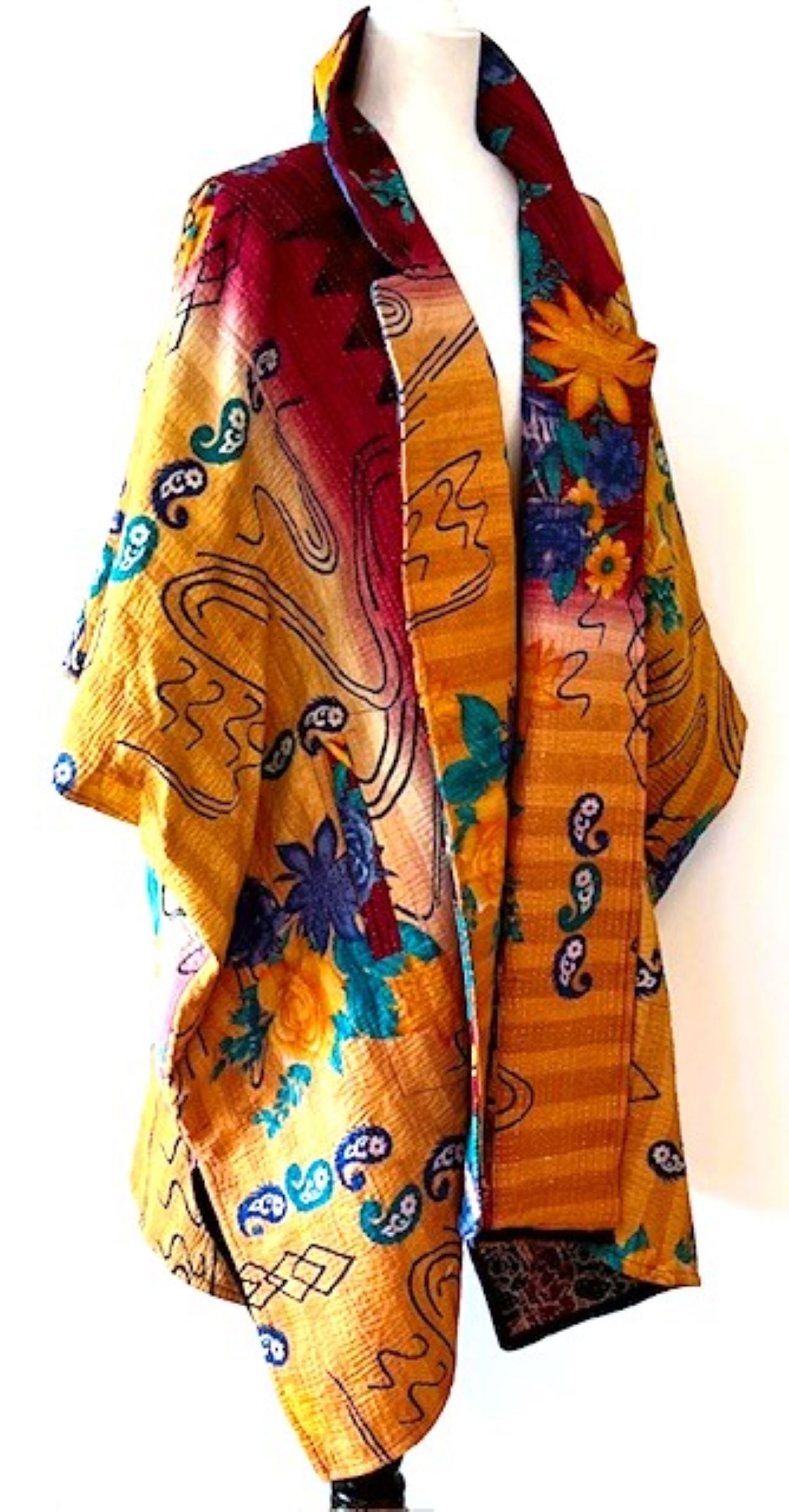 Specialty Collection: Fully Reversible Colorful Kantha Jacket. Exceptional and Dramatic