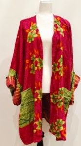 Solutions Open Kimono Jacket Provides Versatility (Red Flower)