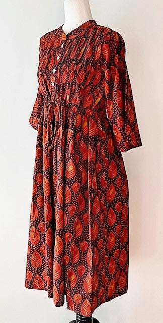 Sophisticated Block Print Cotton Short Dress (Copper)