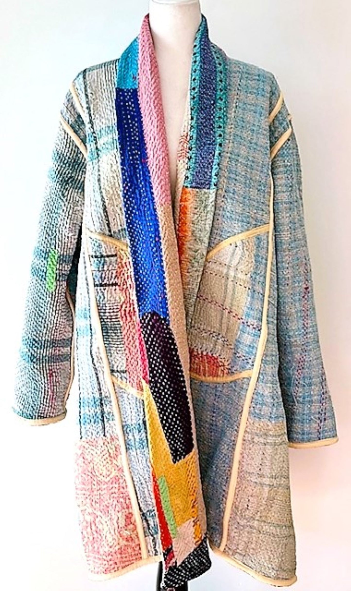 Specialty Collection: Designer Patchwork Hand Embroidered Jacket Fully Reversible. Beautiful (Pastel) (Copy)