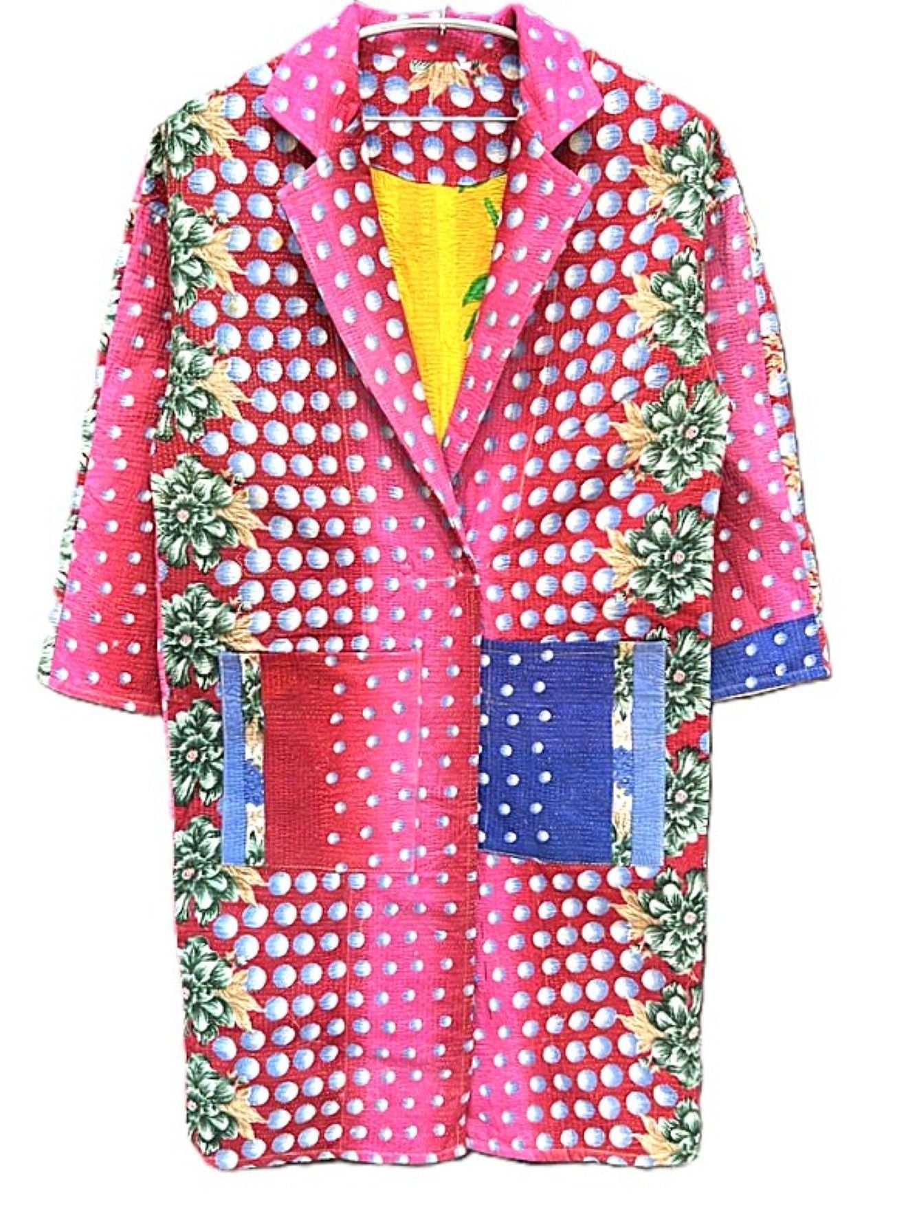 Jacket - Wearable Art, Long Boho Quilted Patchwork Coat Is A Statement Piece (Pink)