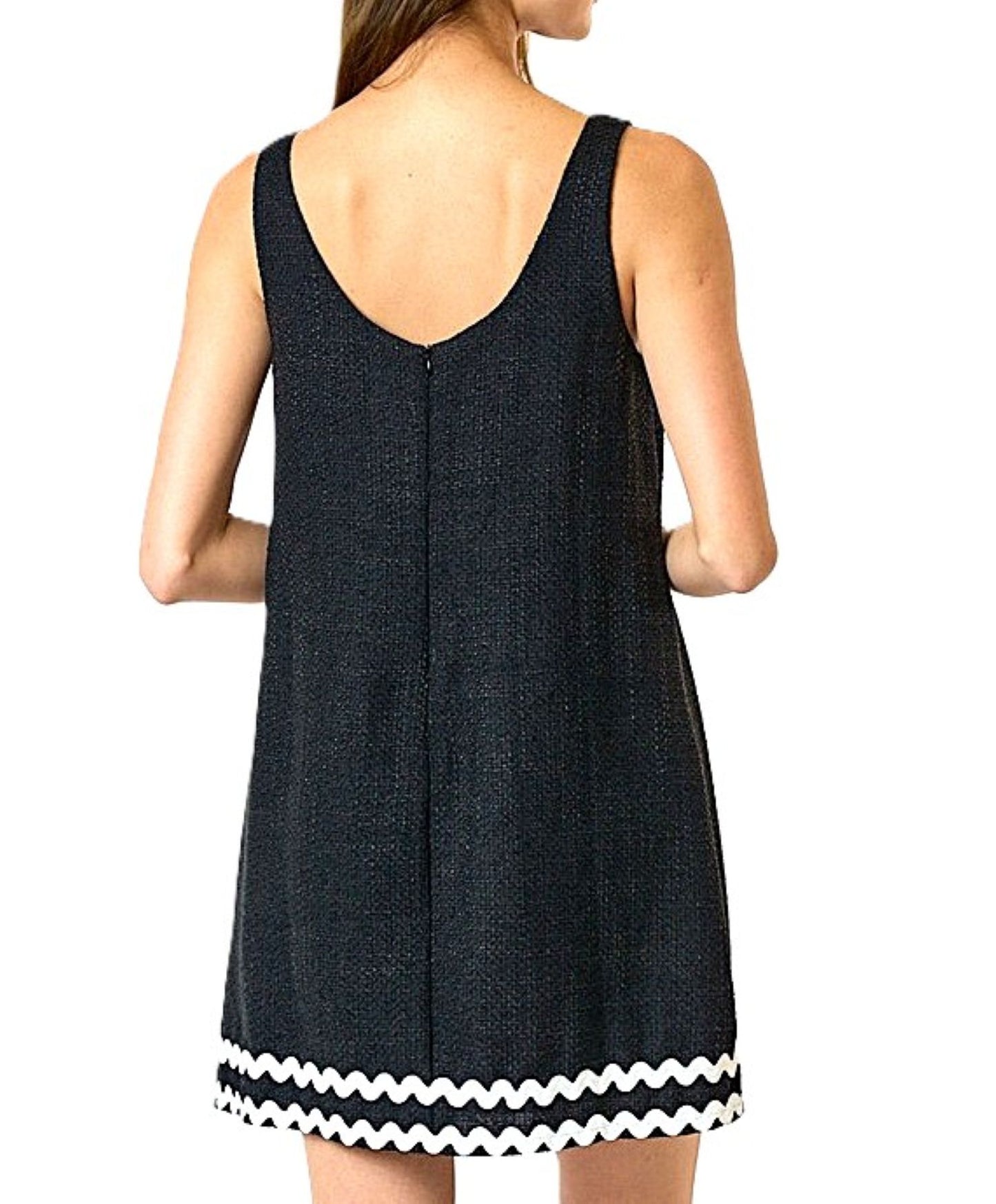 Scalloped Boat Neck Mini Dresss. Rick Rack Trim.
