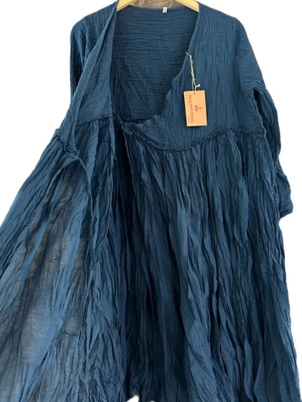 Dresses: One Size Organic Cotton Wrap Dress (Navy)