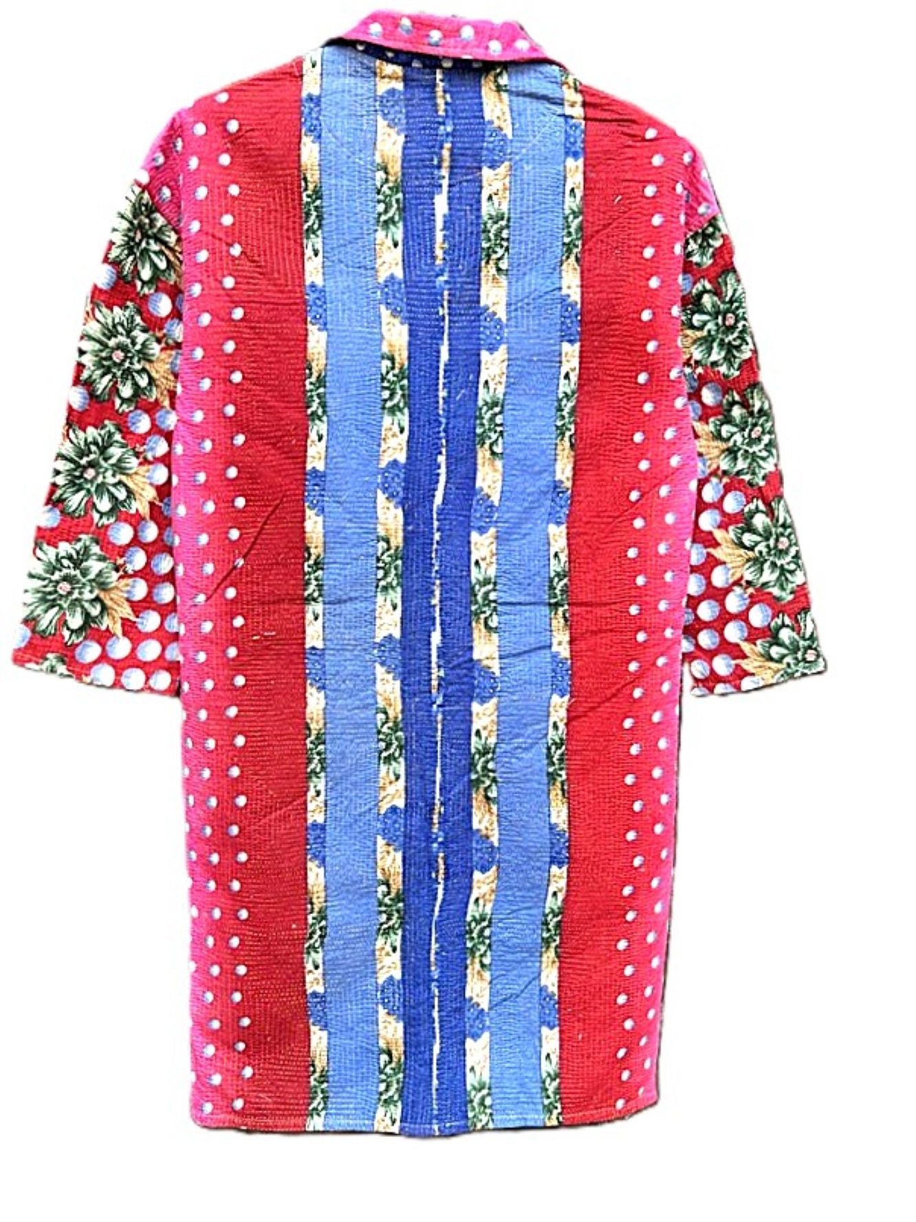 Jacket - Wearable Art, Long Boho Quilted Patchwork Coat Is A Statement Piece (Pink)