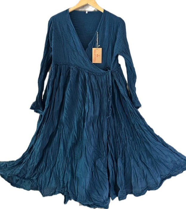 Dresses: One Size Organic Cotton Wrap Dress (Navy)