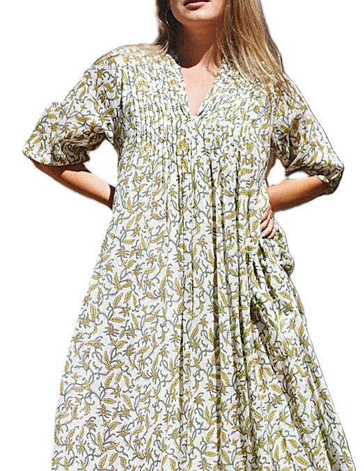 Dresses: Midi Floral Block Print Is Appealing and Comfortable.