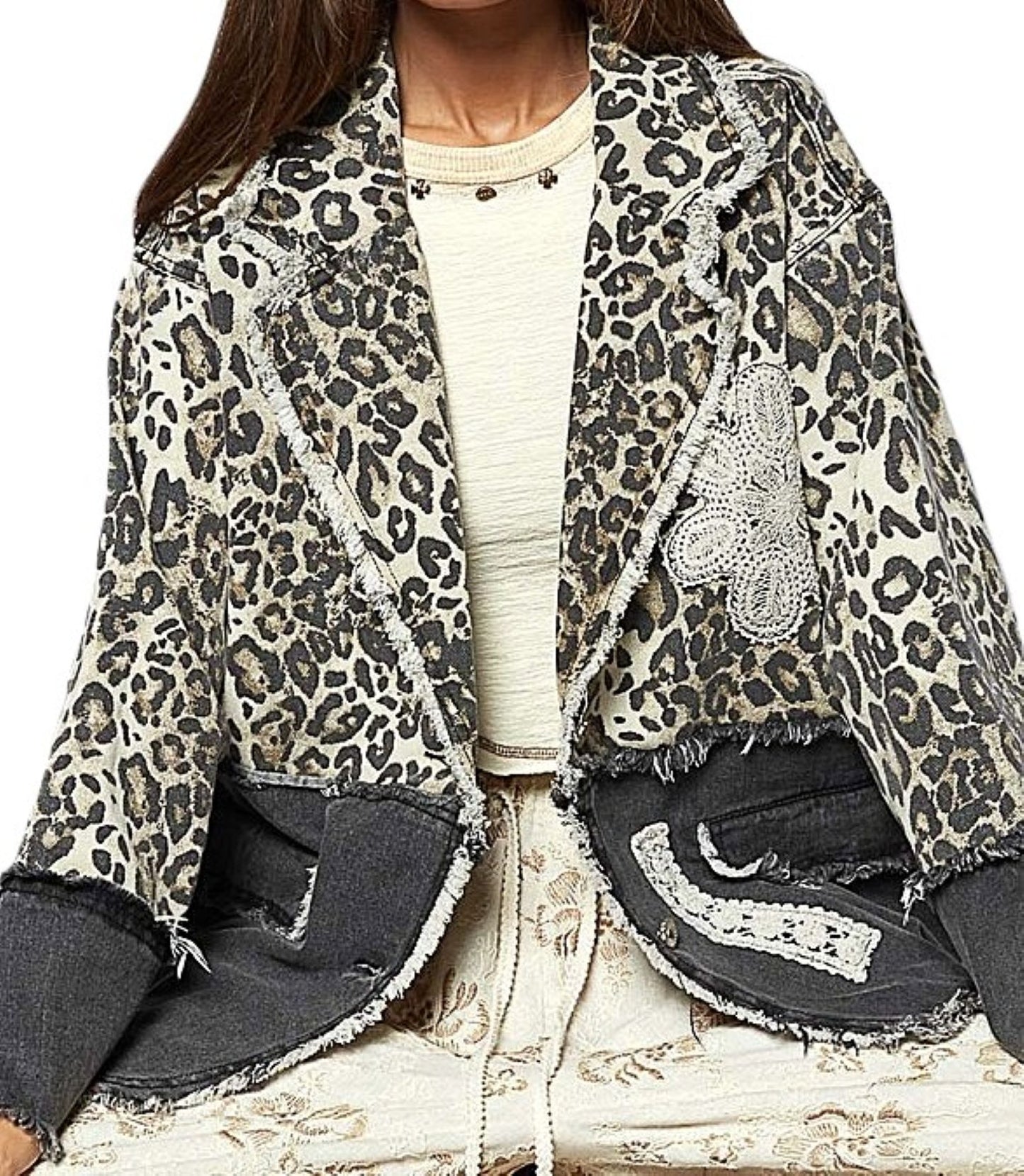 Long Sleeve Patchwork Camo Jacket With Woven Lace