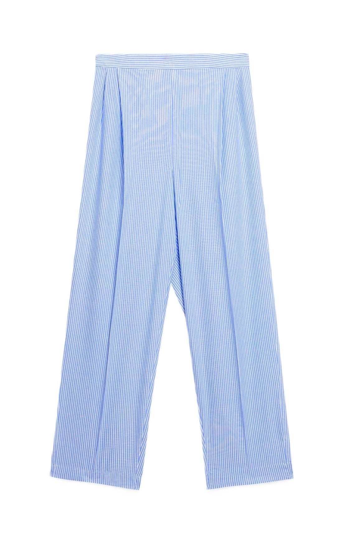Embroidered Striped Pantsuit Is Cool and Comfortable. (Sky Blue)