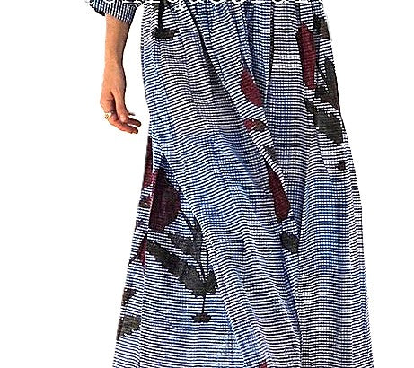Dresses: Floral Cotton Handblock Midi. Unusual and Seasonless. Denim.