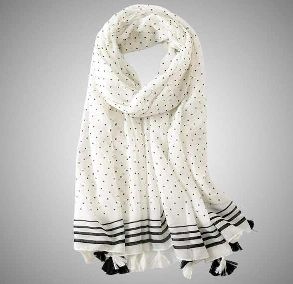 Classic Polka Dot Summer Scarves (White and Black)