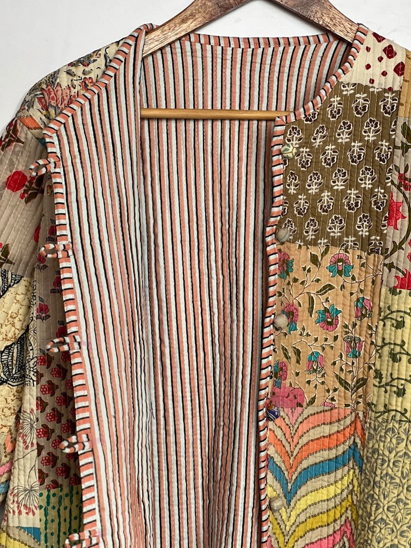 Reversible Cotton Quilted Womens Jacket With Stripe Piping (Bronze)