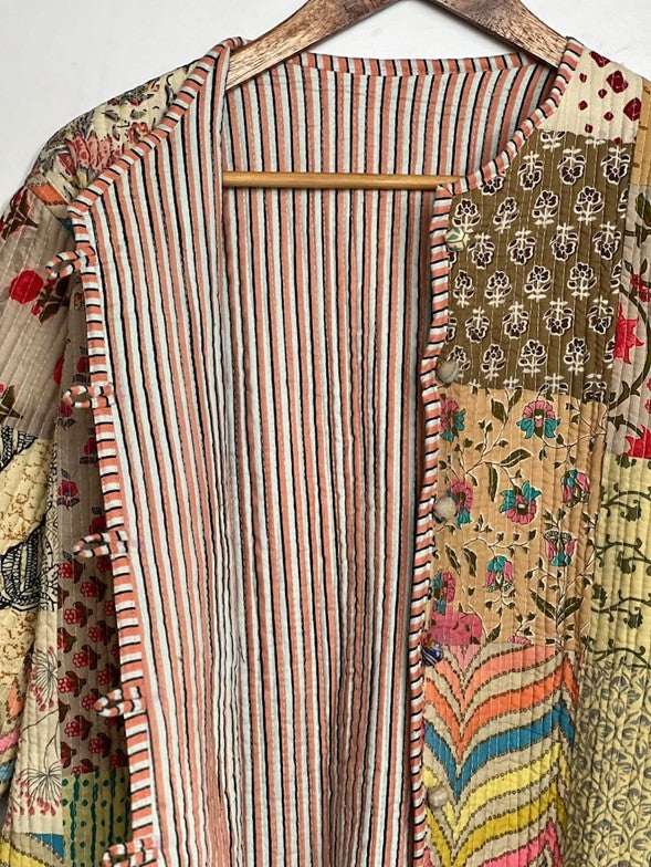 Reversible Cotton Quilted Womens Jacket With Stripe Piping (Bronze)