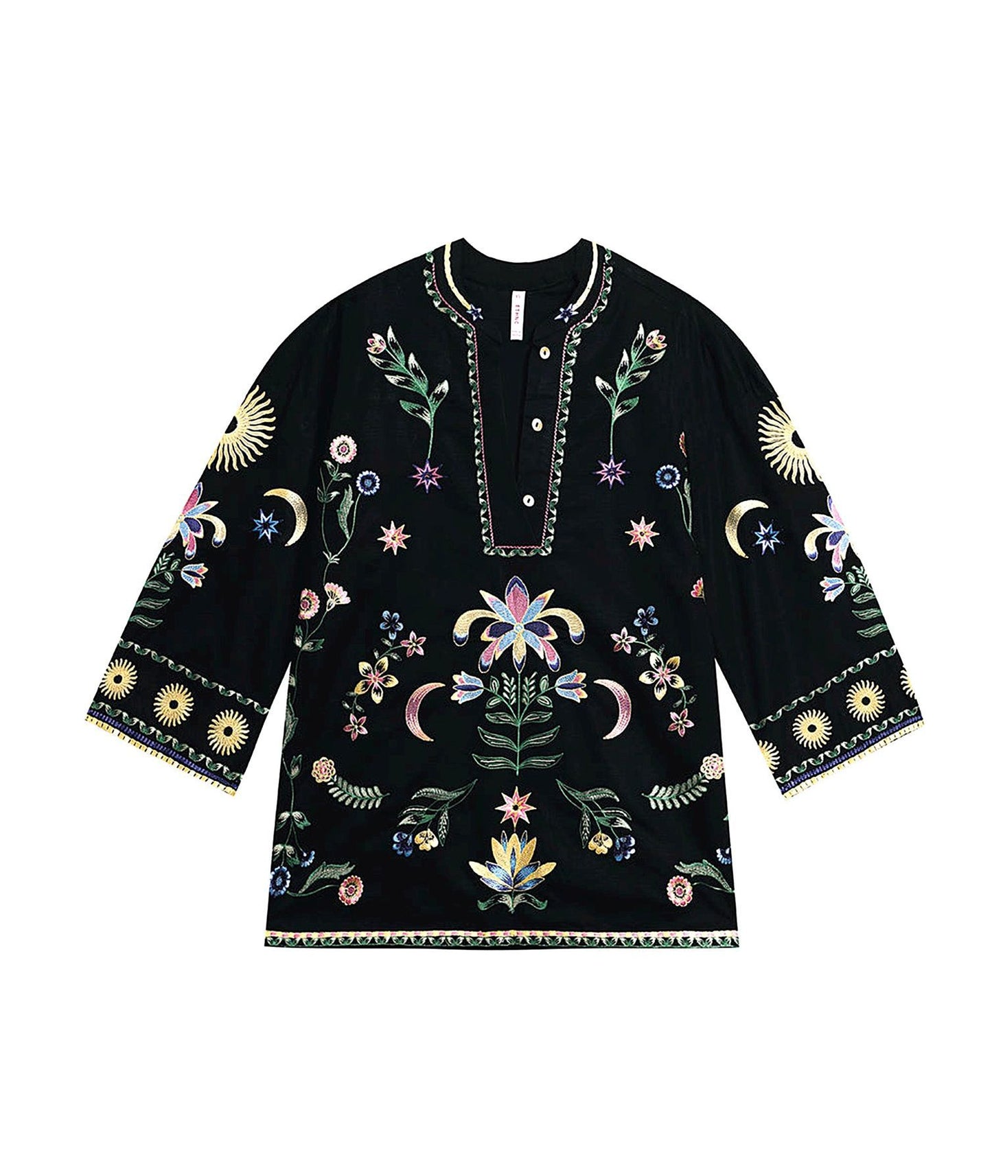 Specialty Collection: Boho Tunic Embroidered And Embellished With Celestrial Signs. (Black)