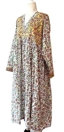 Midi Block Print Cotton Dress Is Appealing and Comfortable (Two Tone)