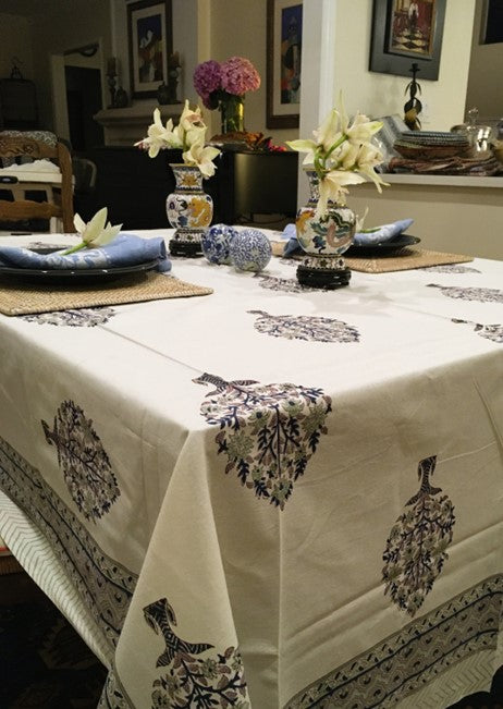 Simple Elegance. Subdued Cotton Block Print Table Cloth (60 x 90)