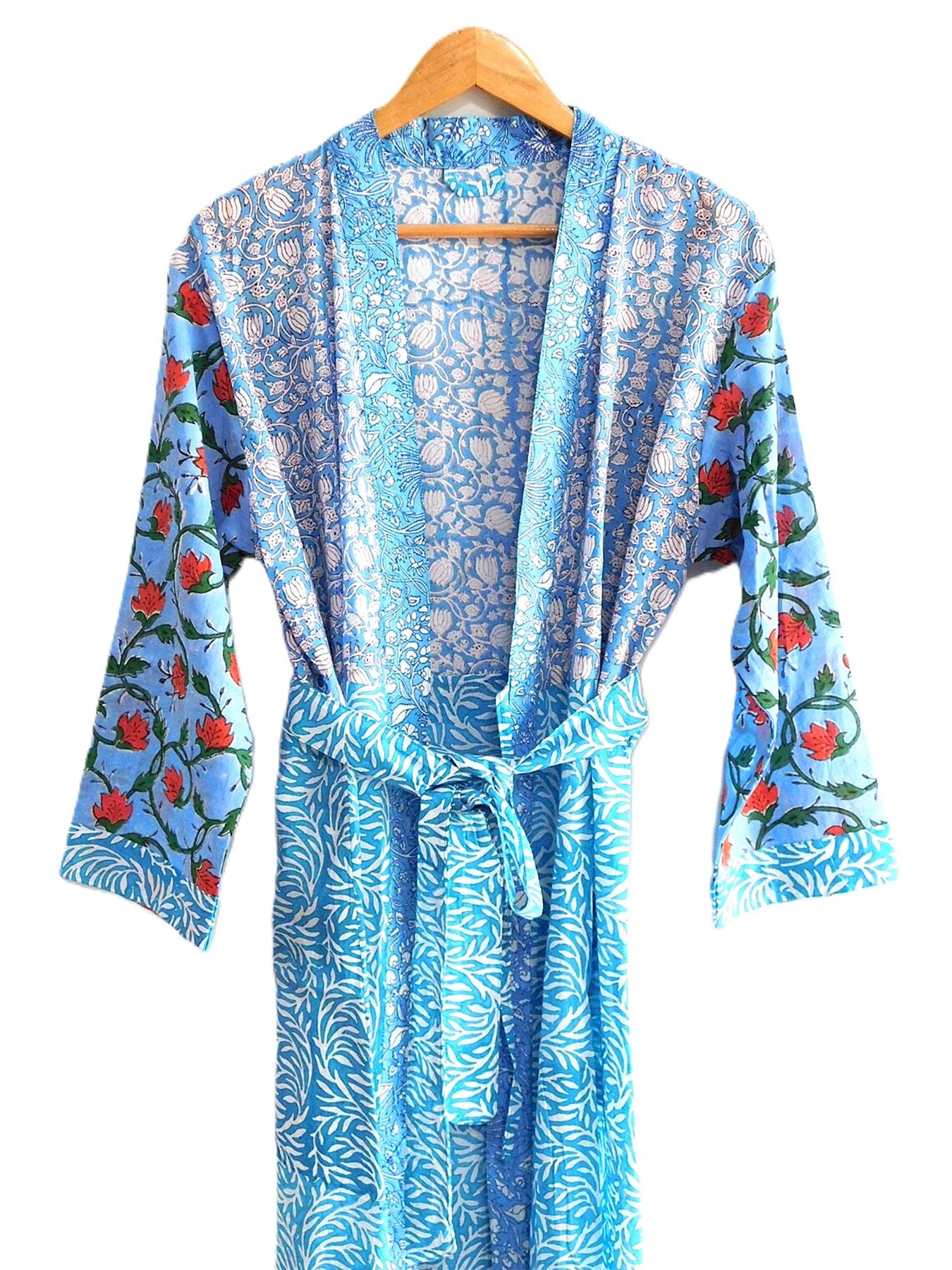Hand Block Printed Cotton Kimono Crossover. Beautiful Blues.