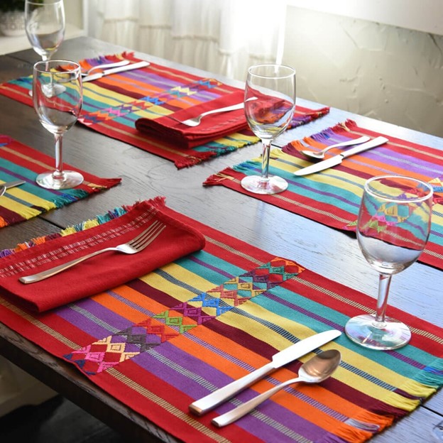 Artisan Hand Woven Guatemalan Cuadritos Placemats -Sold in Sets. Bestseller