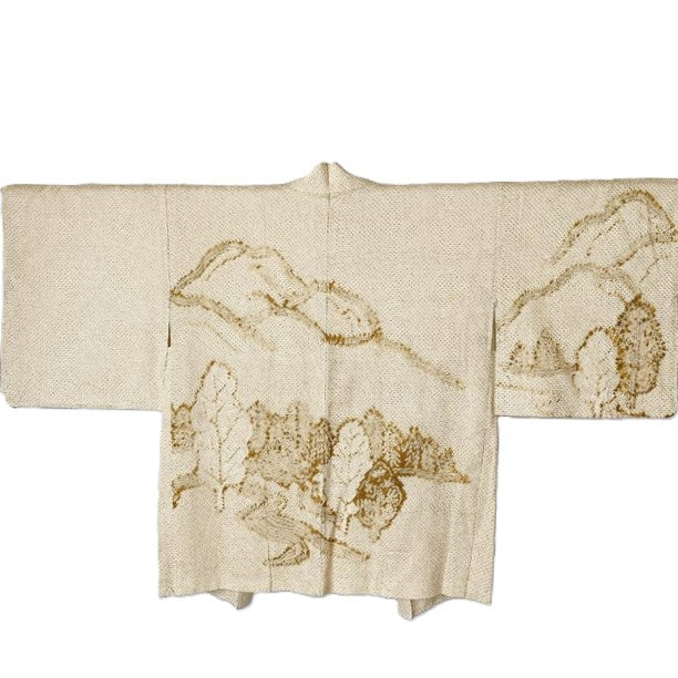 Luxurious Abstract Silk Haori Kimono Top. Soft, Supple, and Flattering (Taupe)