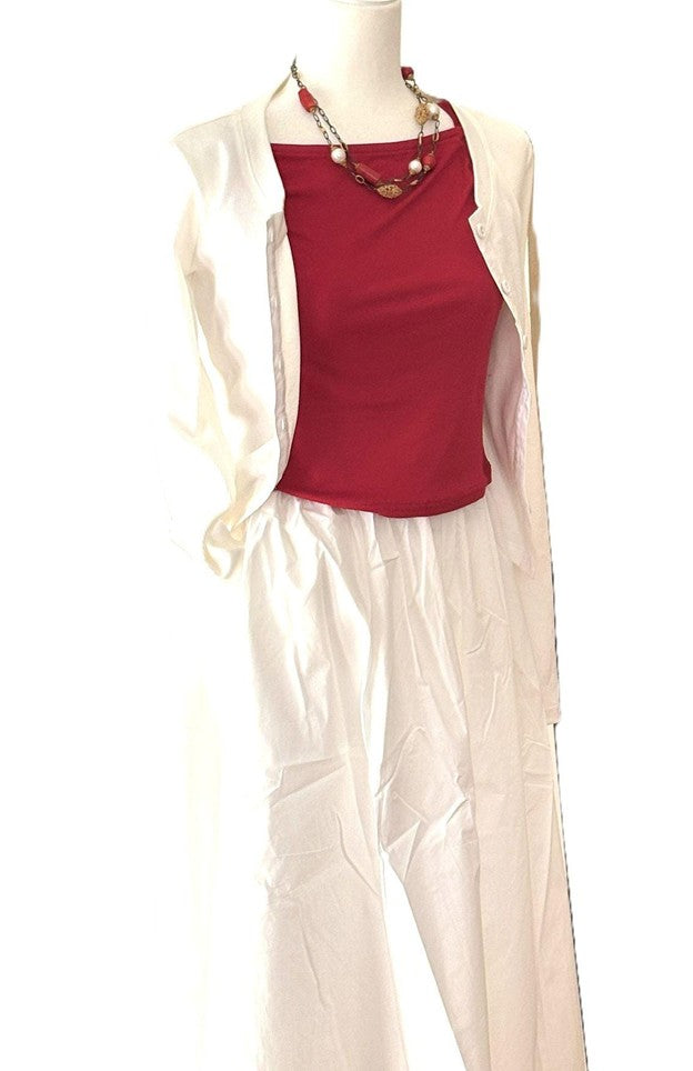Pant Sets, Knit Jersey High Neck Cami and Banded Waist Pants (Red)