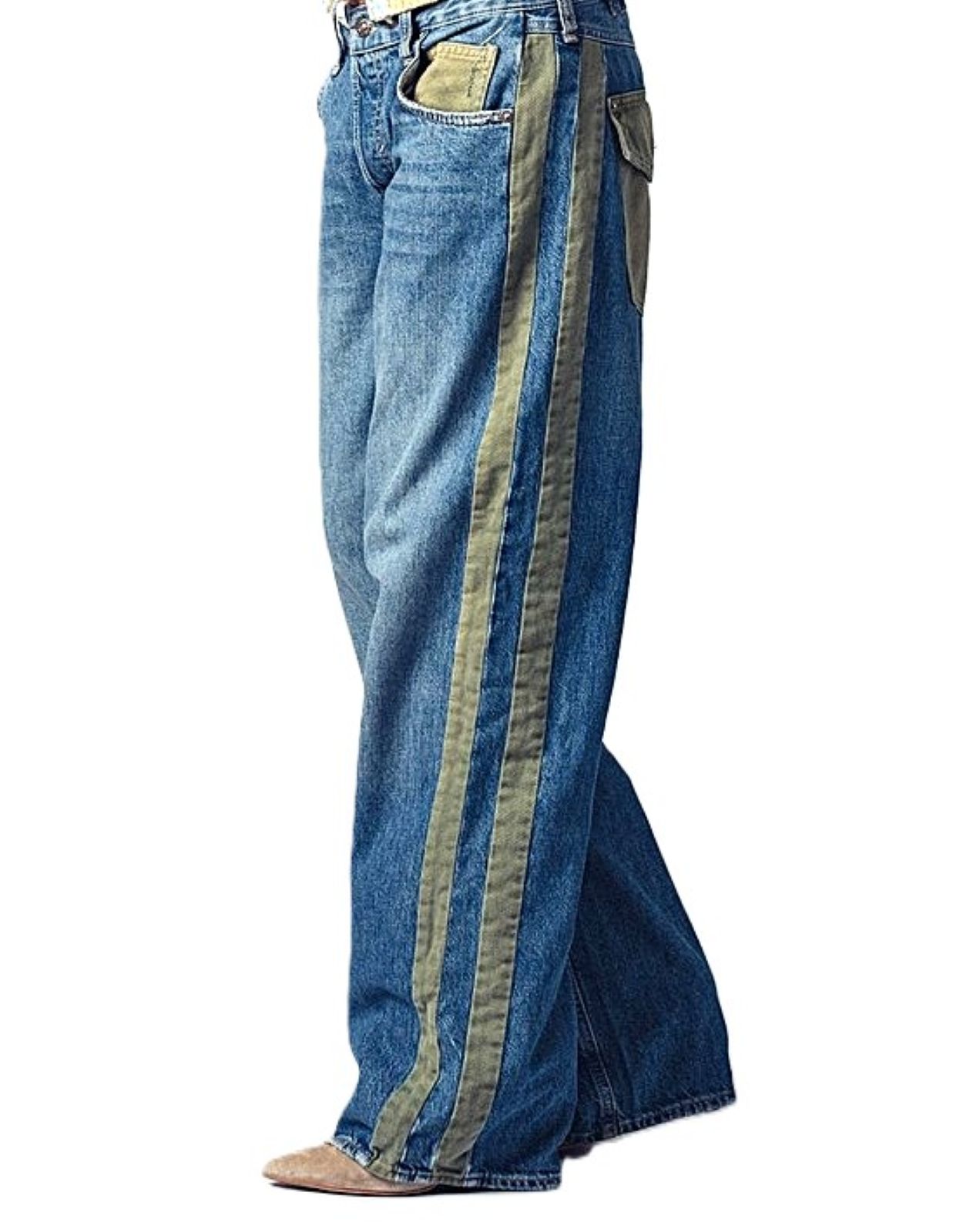 Pants: Utility Stripe Wide-Leg Jeans. Smart and Tailored. (Denim)