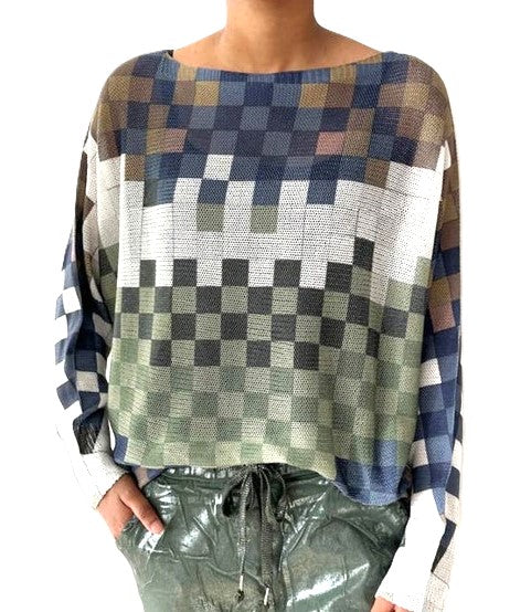 Italian Knit Checkered Sweater (Olive)
