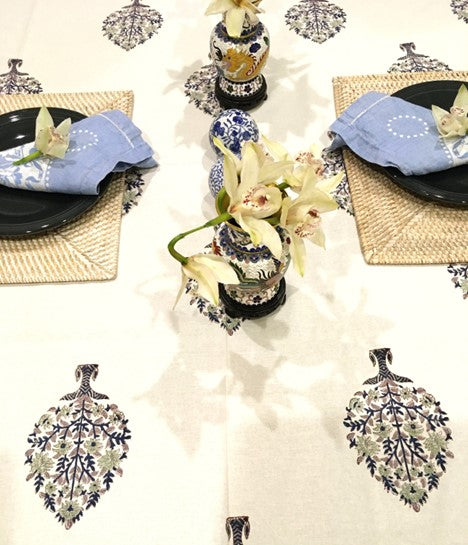 Simple Elegance. Subdued Cotton Block Print Table Cloth (60 x 90)