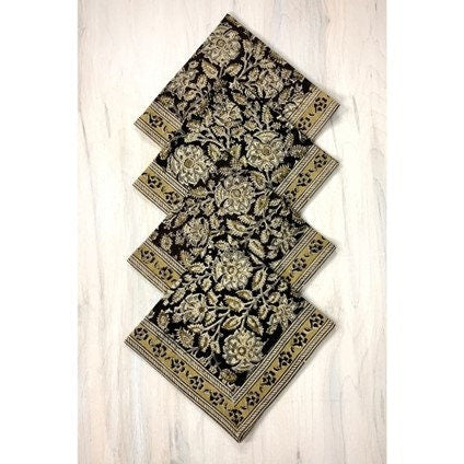 Dramatic Complex Print in Mustard and Black. (Runner, Napkins, Table Cloth)