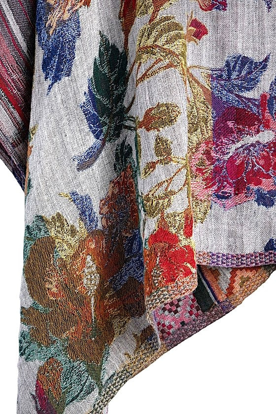Jacket: Boho Inspired Floral Geometric Short Open Poncho. Contemporary Spin.