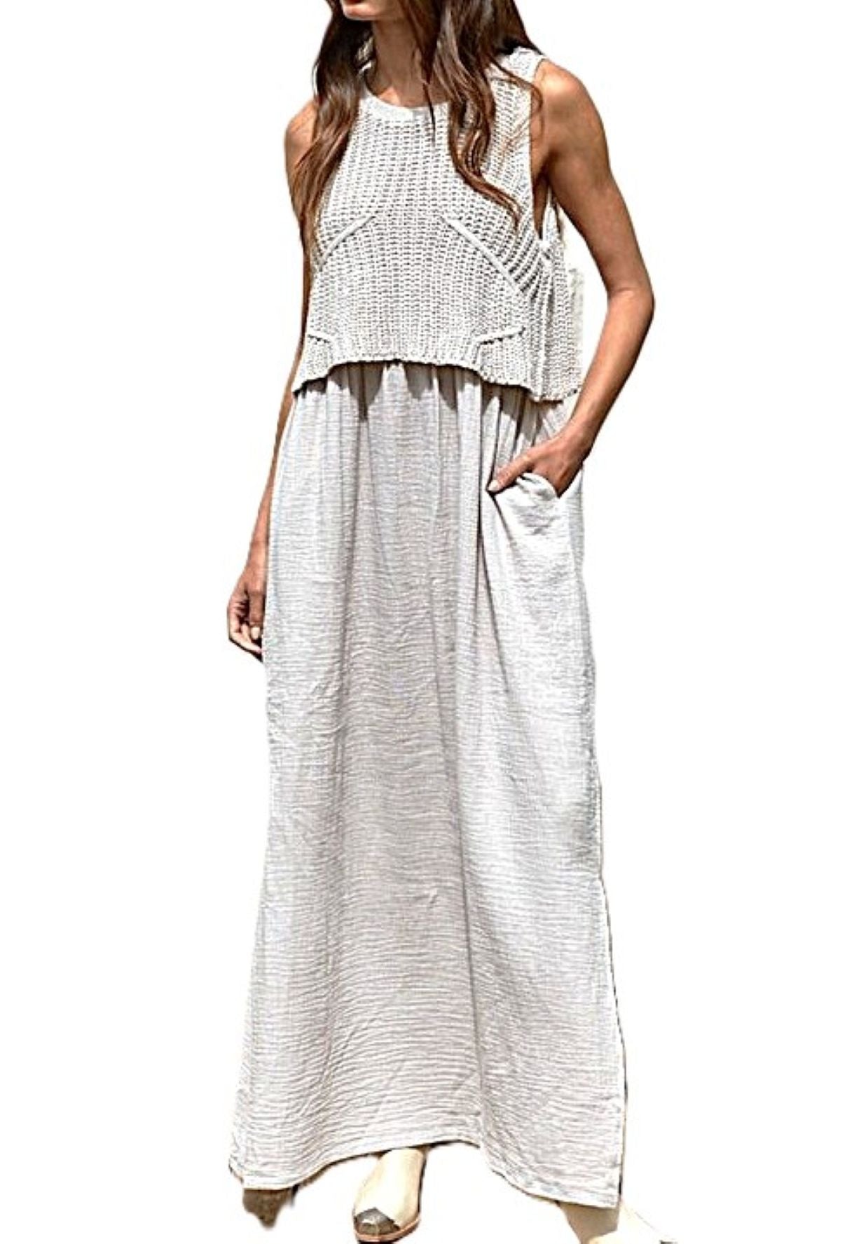 Dresses: Sleeveless One Piece Sweater Maxi Dress.(Neutral)