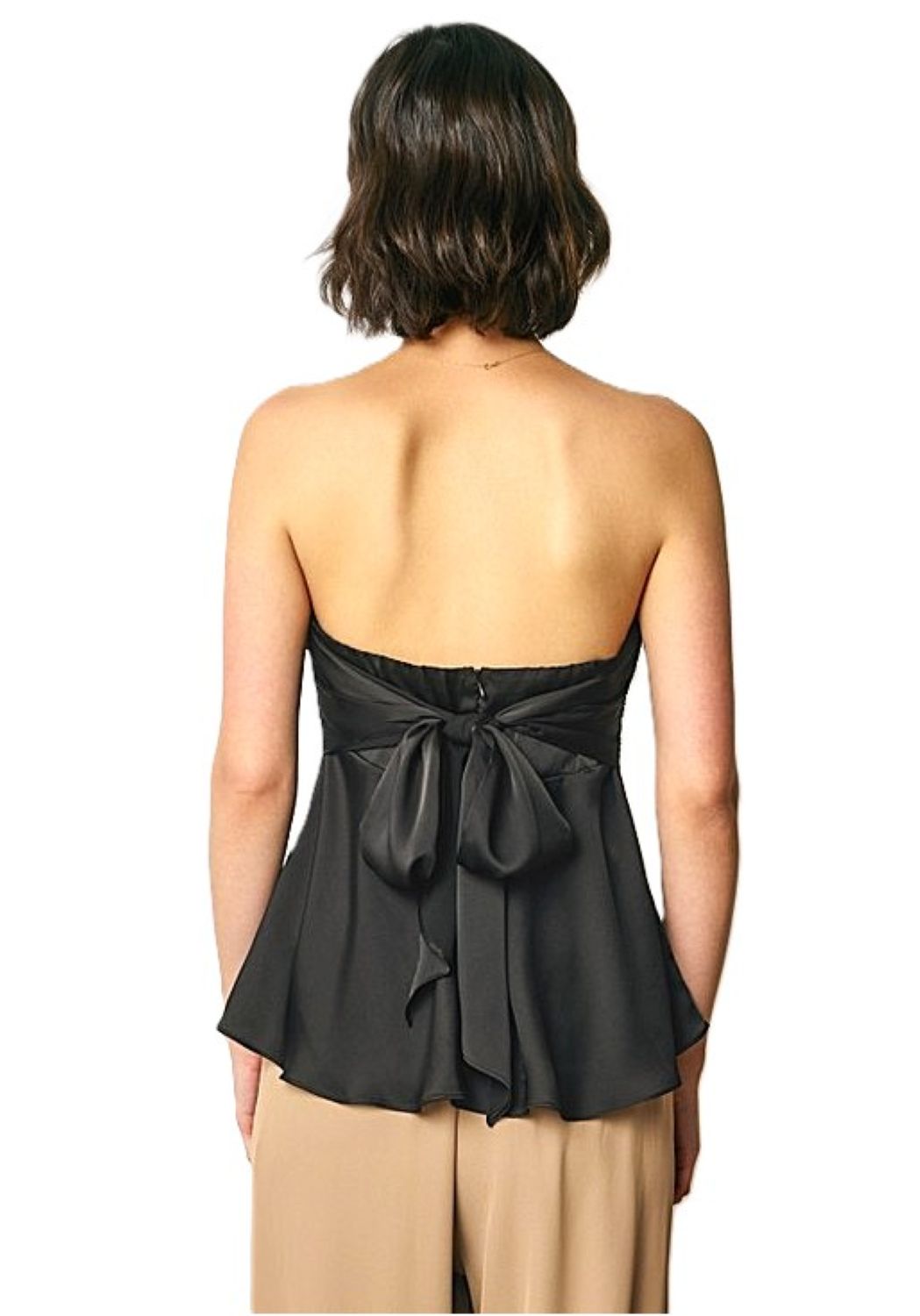 Top, Lingerie Themed Satin Strapless Lace Flared Top