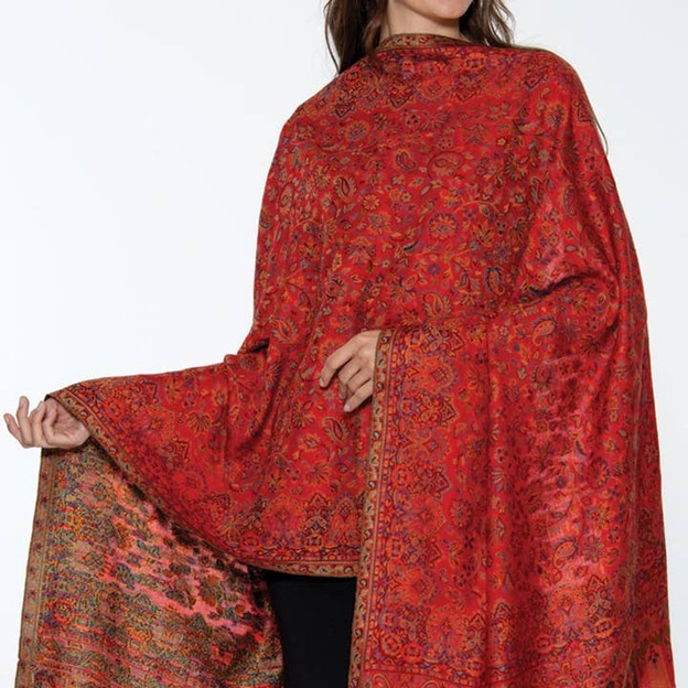 Jamevar Classic Lightweight Jewel Tone Shawl, Red Multi