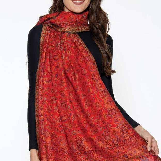 Jamevar Classic Lightweight Jewel Tone Shawl, Red Multi