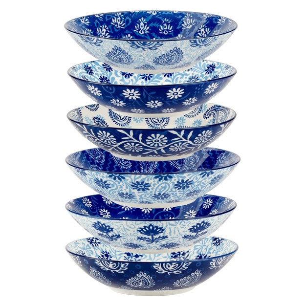 Carnival Blue Soup or Pasta Bowls. Sold In Sets of 6. Assorted Blue