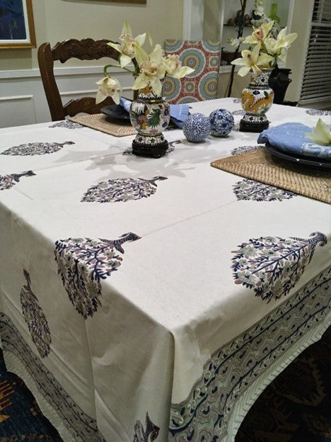 Simple Elegance. Subdued Cotton Block Print Table Cloth (60 x 90)