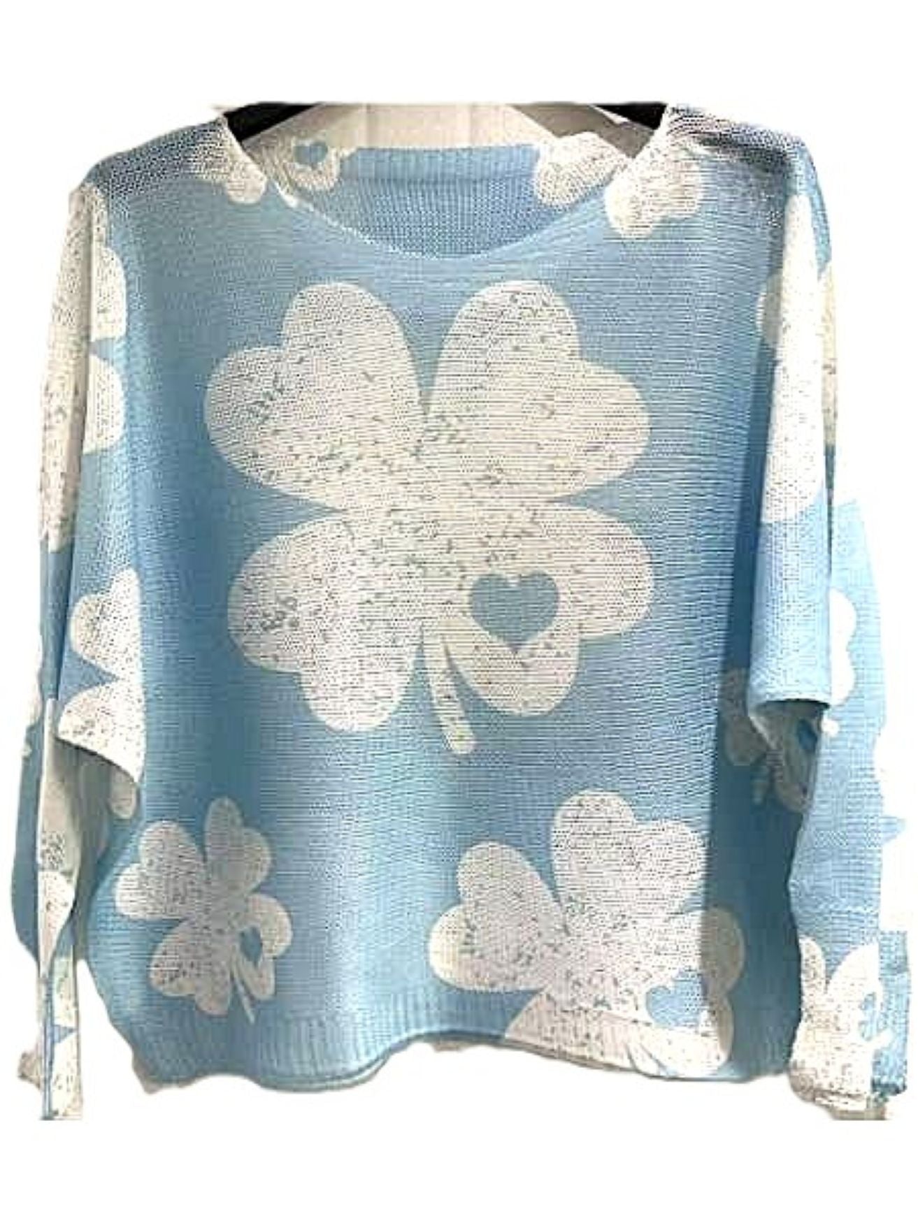 Italian Knit Floral Print Sweater: Coblu Blue, One Size