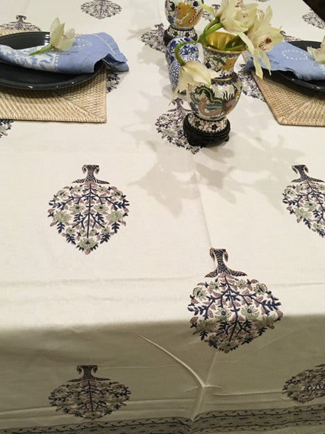 Simple Elegance. Subdued Cotton Block Print Table Cloth (60 x 90)