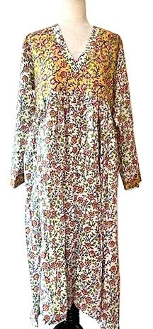 Midi Block Print Cotton Dress Is Appealing and Comfortable (Two Tone)