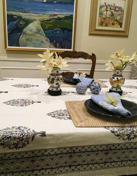 Simple Elegance. Subdued Cotton Block Print Table Cloth (60 x 90)