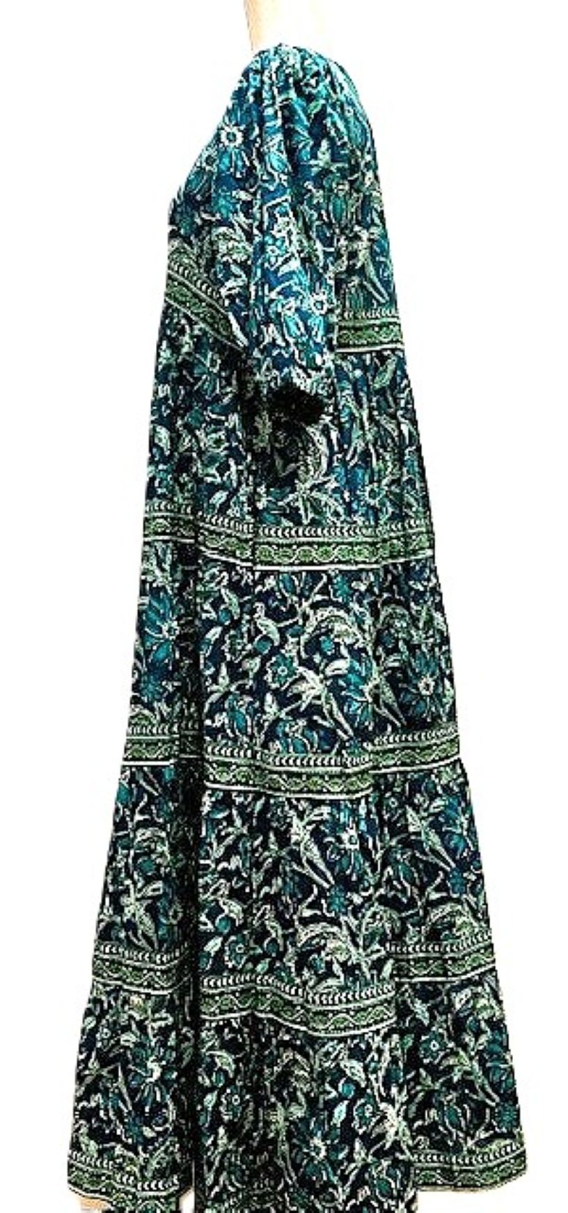 Exceptional Cotton Block Print Midi Dress (Green and Blue )