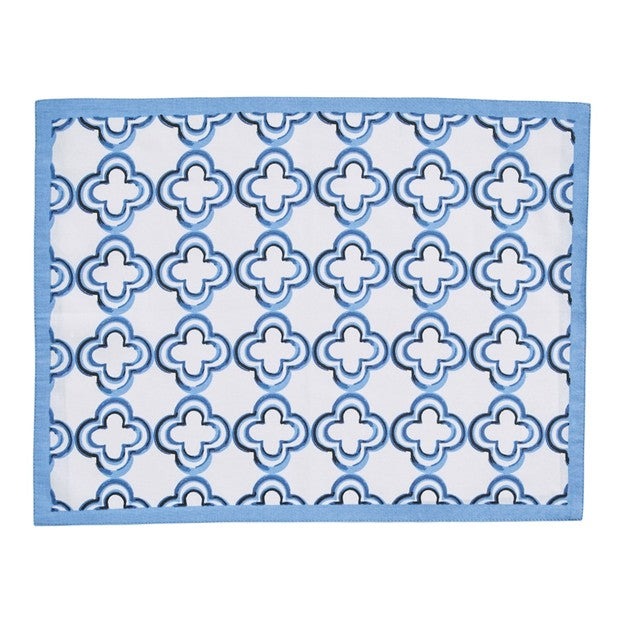 Table Linens, Geometric Placemats Fully Reversible. Green (Set of 4) Matching Napkins.
