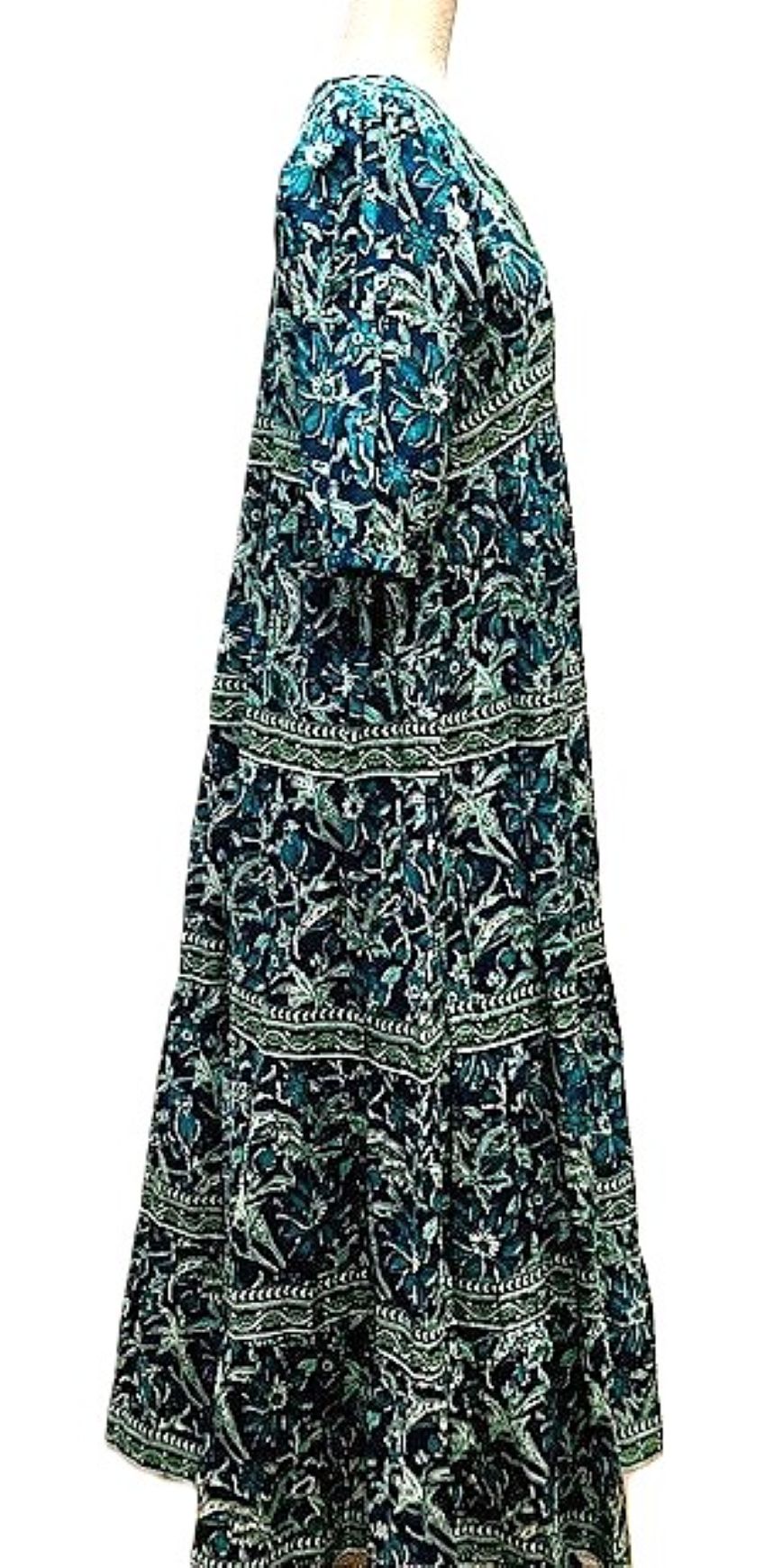 Exceptional Cotton Block Print Midi Dress (Green and Blue )