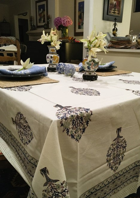 Simple Elegance. Subdued Cotton Block Print Table Cloth (60 x 90)